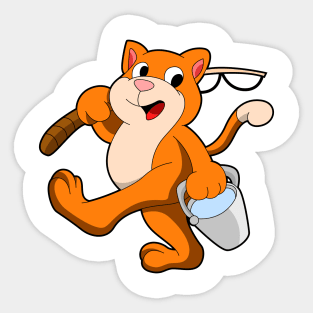 Cat as Angler with Fishing rod & Bucket of Water Sticker